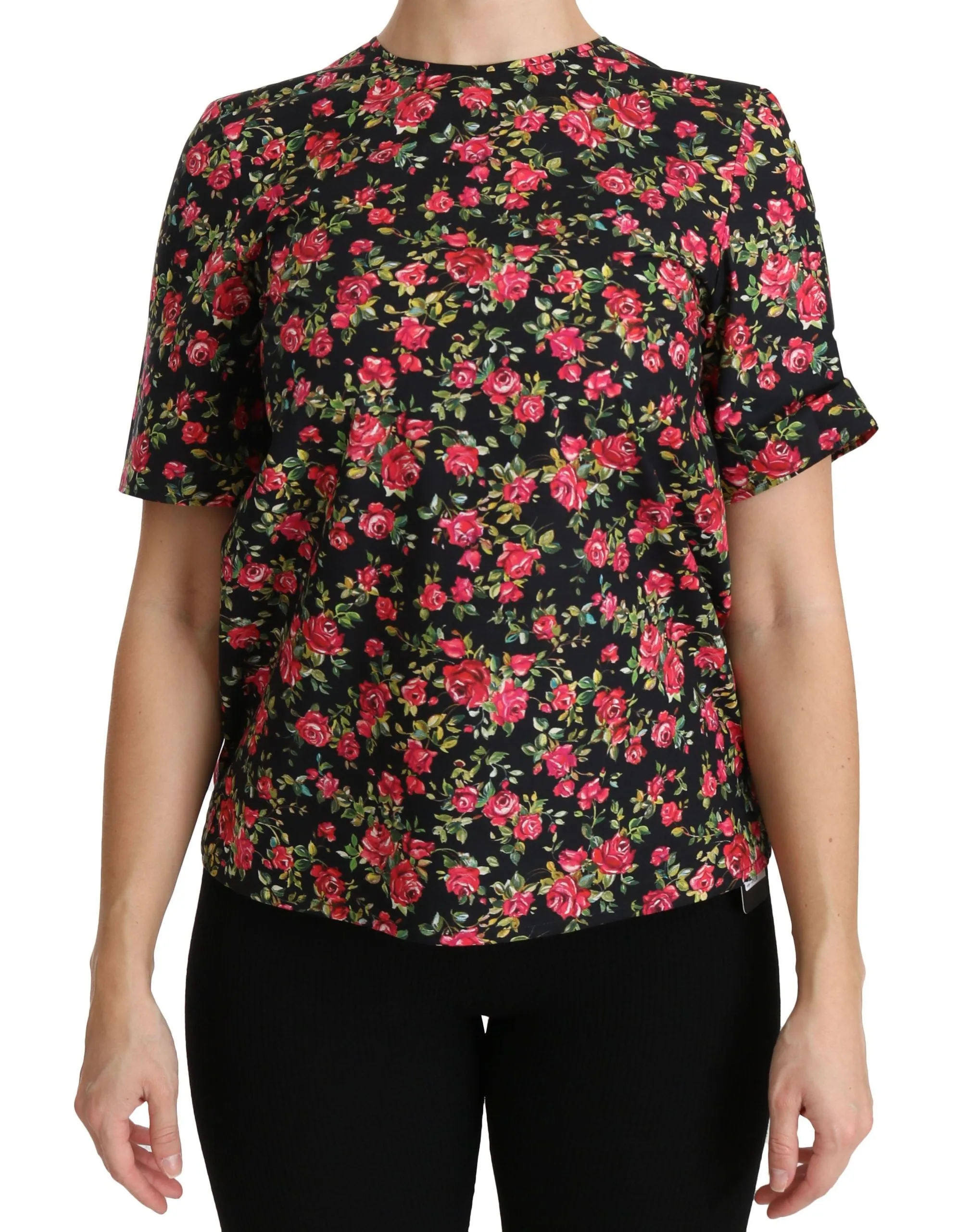Black Floral Roses Short Sleeve Top Blouse sold by Lord & Taylor