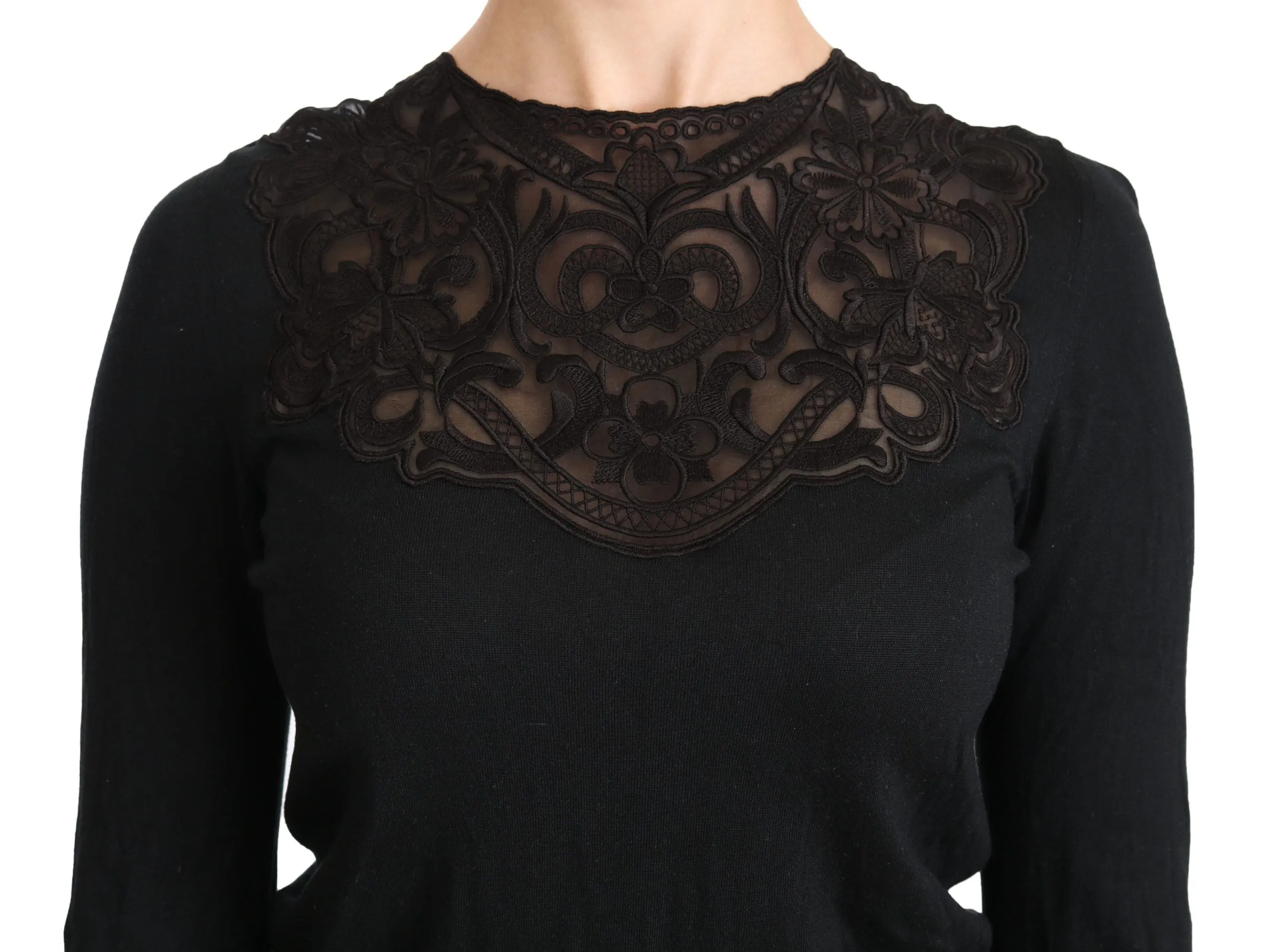 Black Silk Lace Crew Neck Long Sleeve Blouse sold by Lord & Taylor product image thumbnail 5