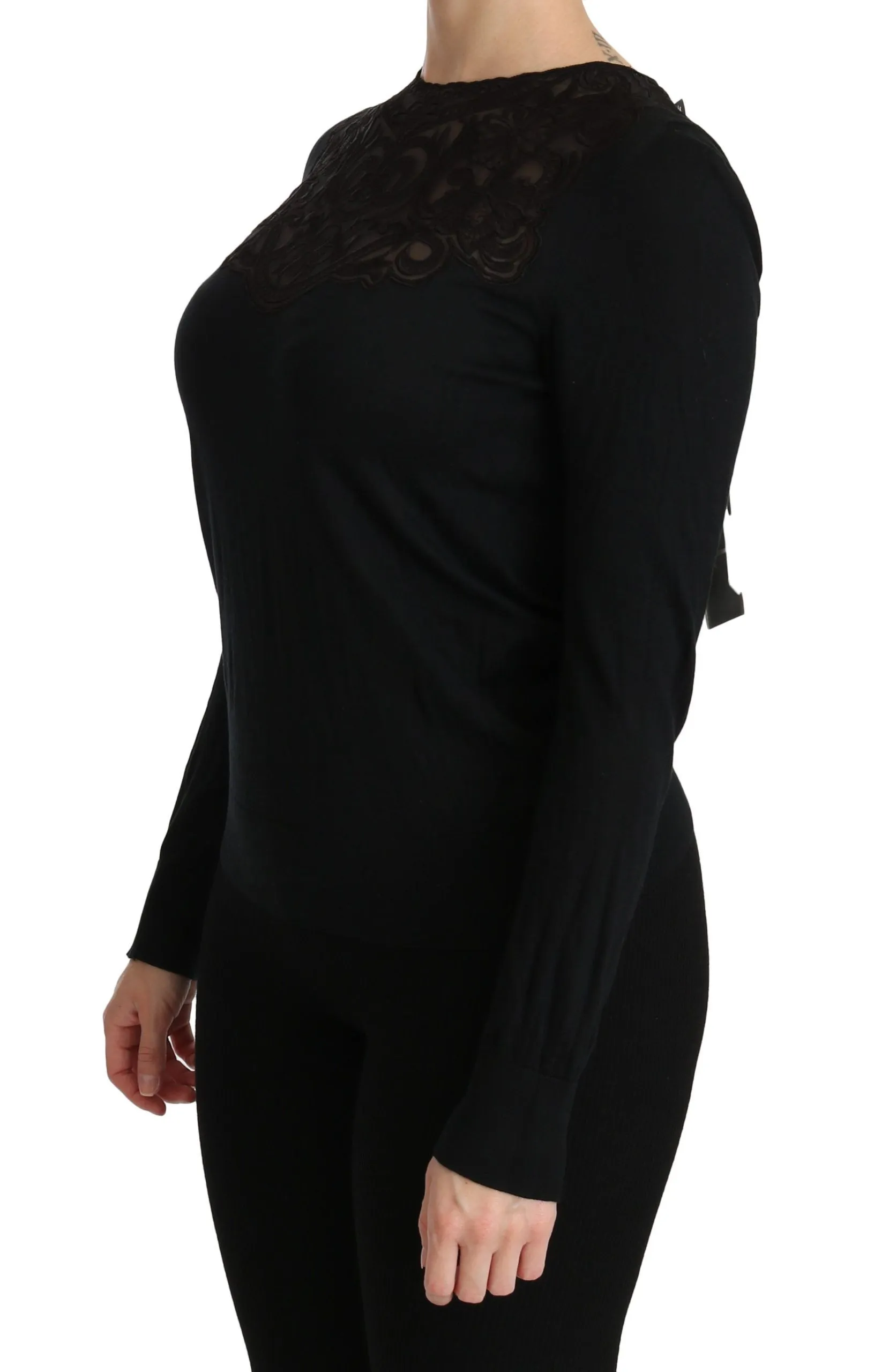Black Silk Lace Crew Neck Long Sleeve Blouse sold by Lord & Taylor product image thumbnail 3