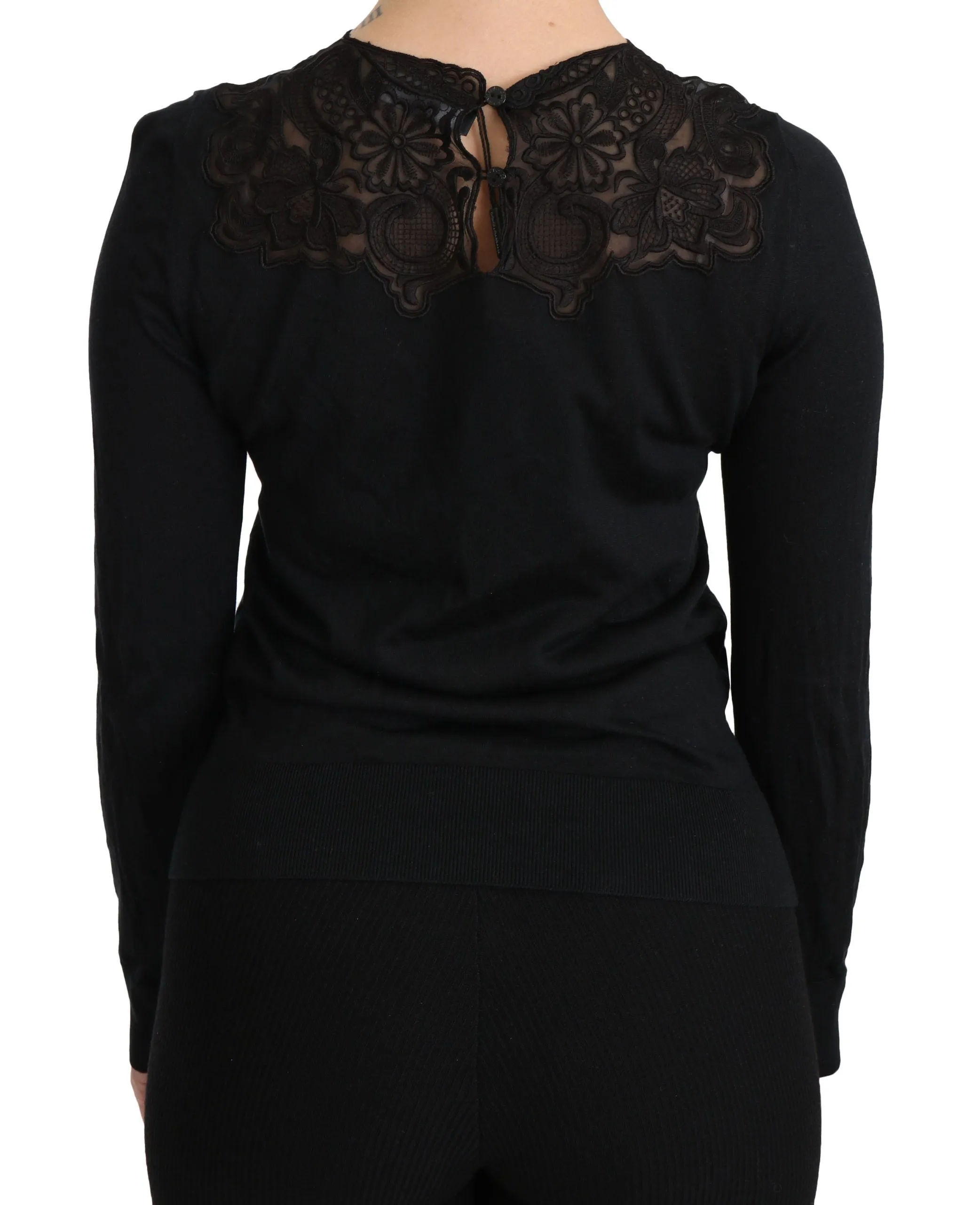 Black Silk Lace Crew Neck Long Sleeve Blouse sold by Lord & Taylor product image thumbnail 4