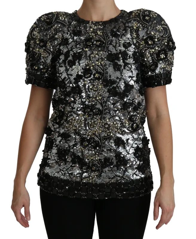 Black Sequined Crystal Embellished Top Blouse sold by Lord & Taylor
