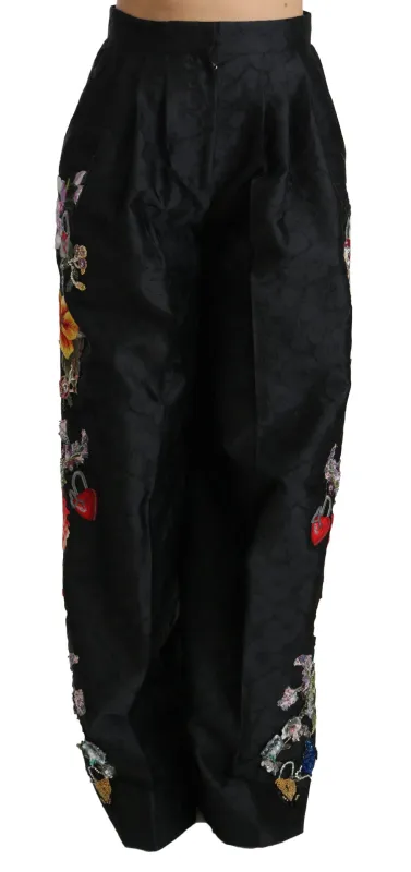 Black Brocade Floral Sequined Beaded Pants sold by Lord & Taylor