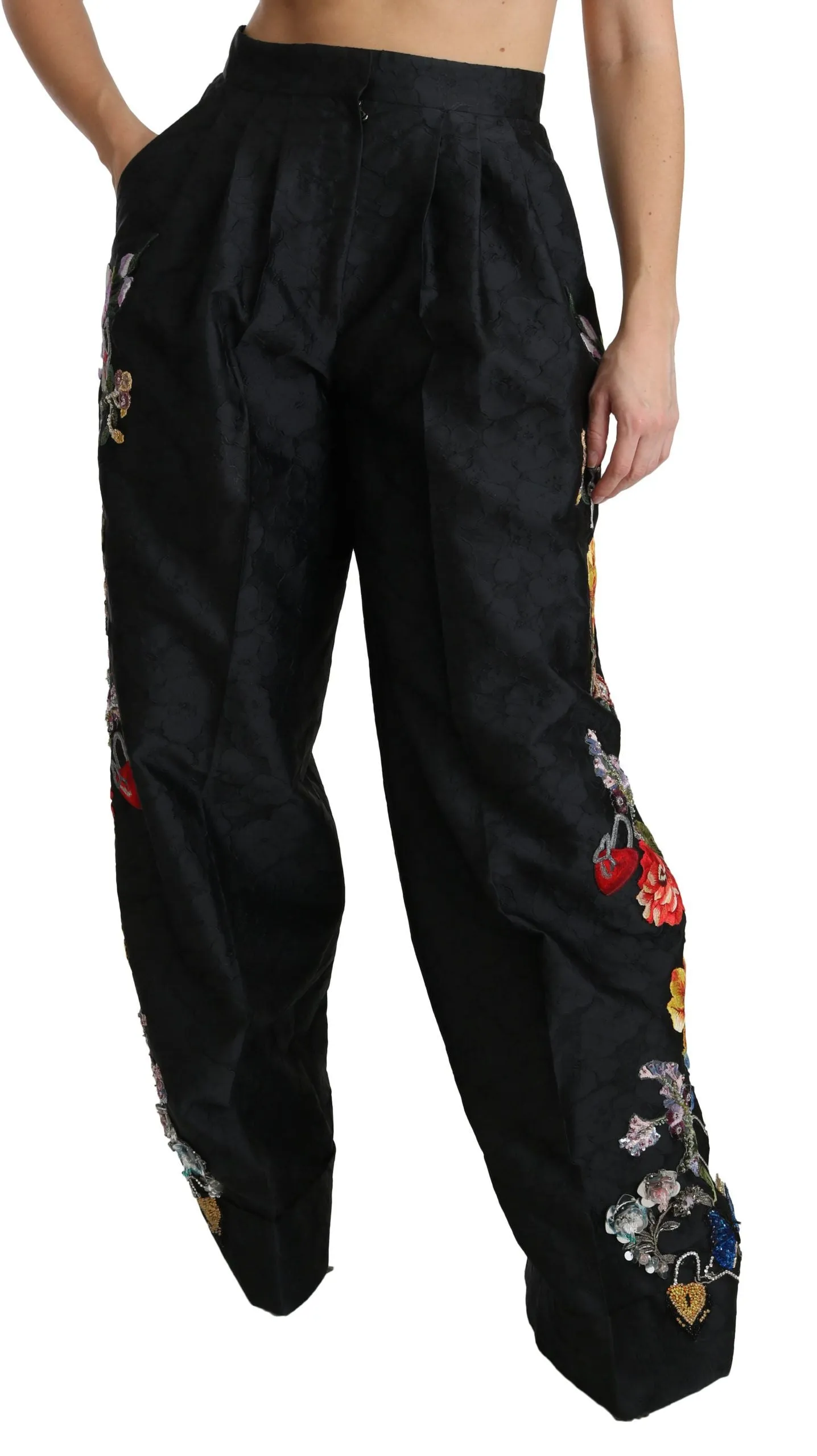 Black Brocade Floral Sequined Beaded Pants sold by Lord & Taylor product image thumbnail 2