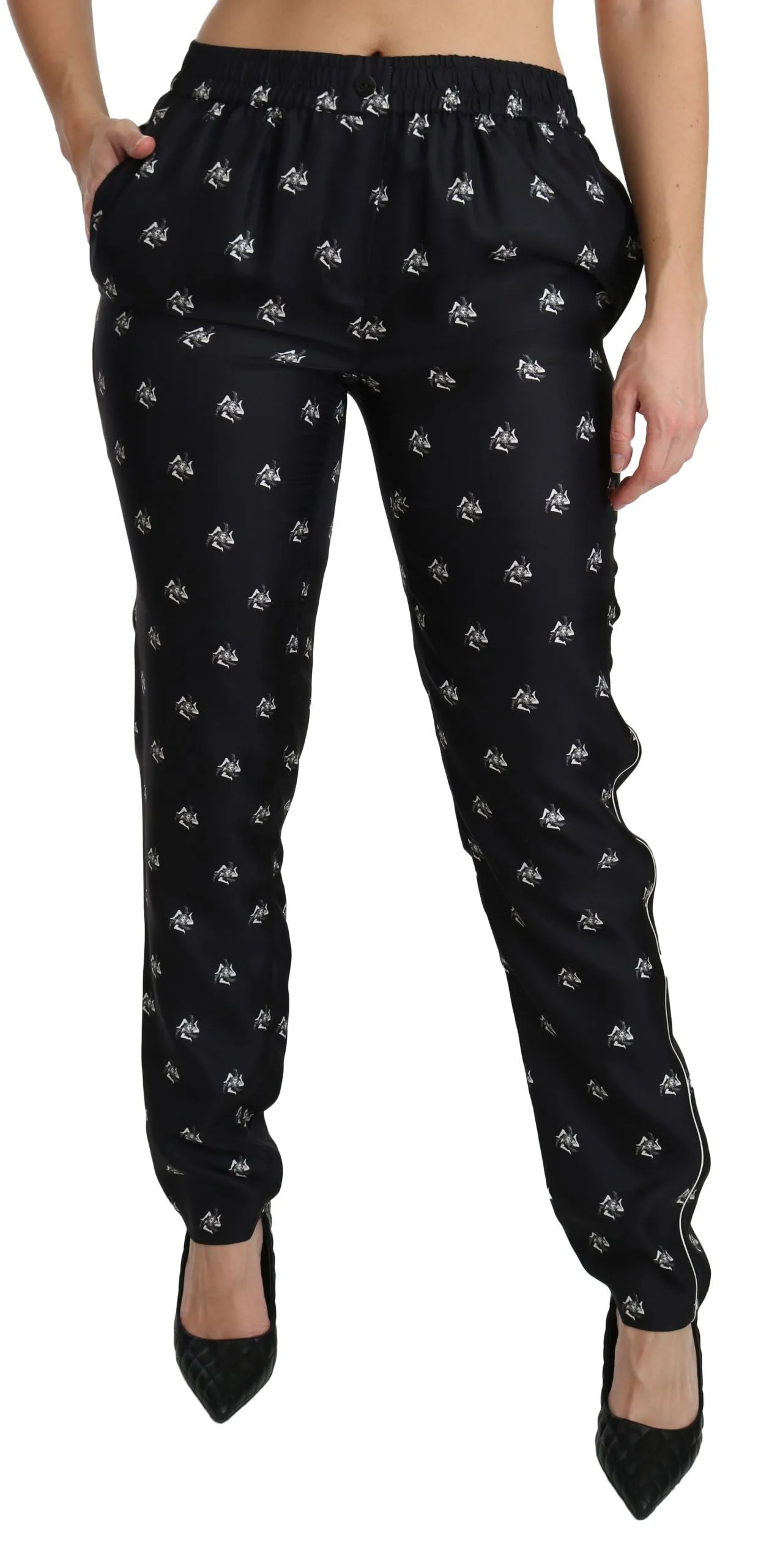 Black Printed Mid Waist Skinny Silk Pants sold by Lord & Taylor product image thumbnail 5