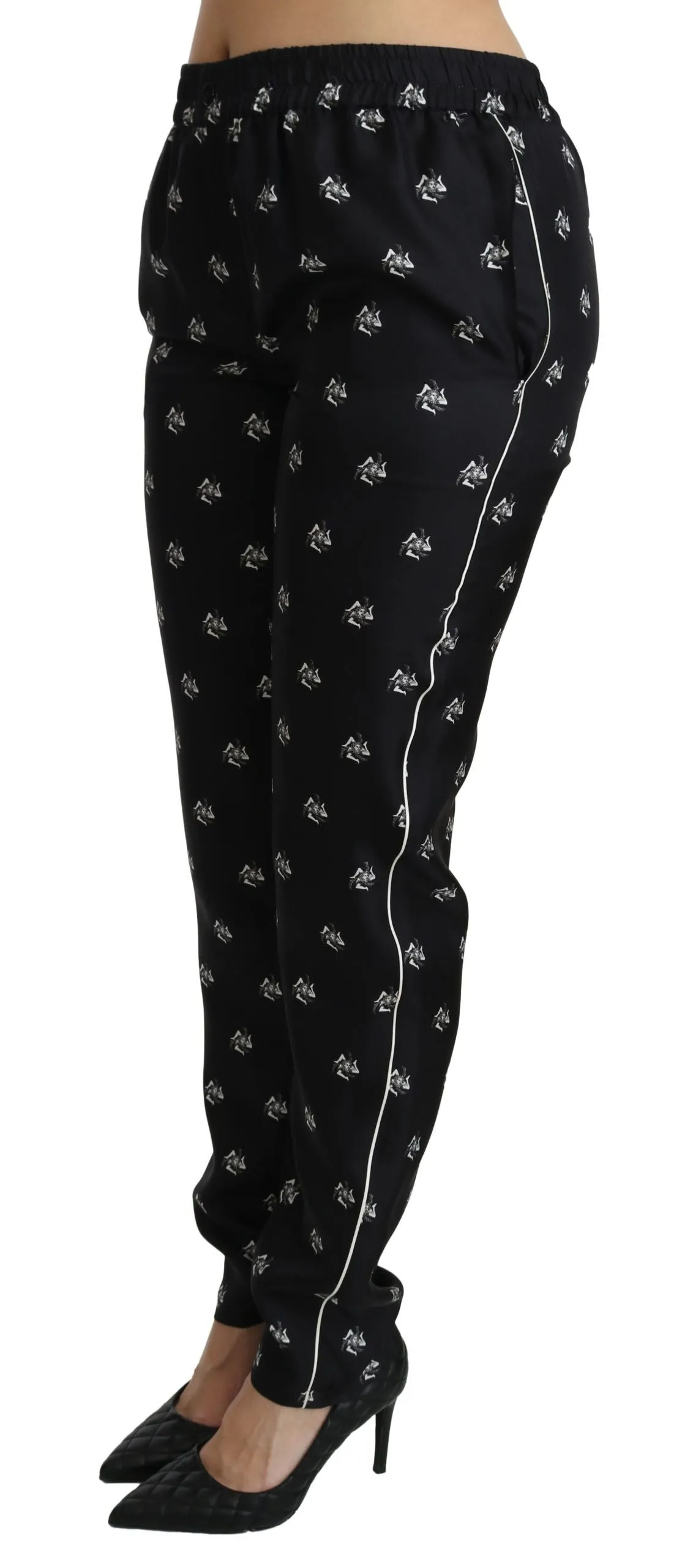 Black Printed Mid Waist Skinny Silk Pants sold by Lord & Taylor product image thumbnail 3