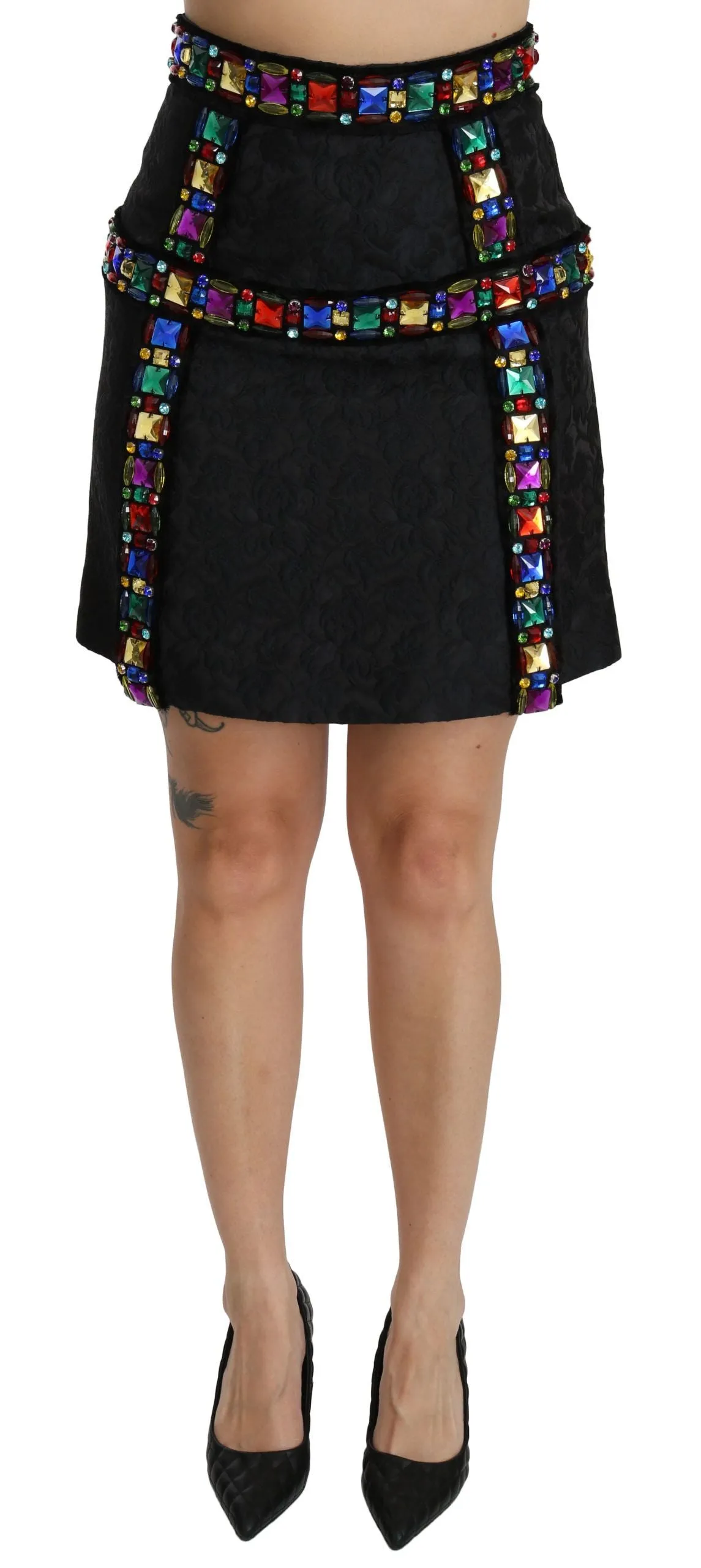Black Crystal Embellished High Waist Skirt sold by Lord & Taylor
