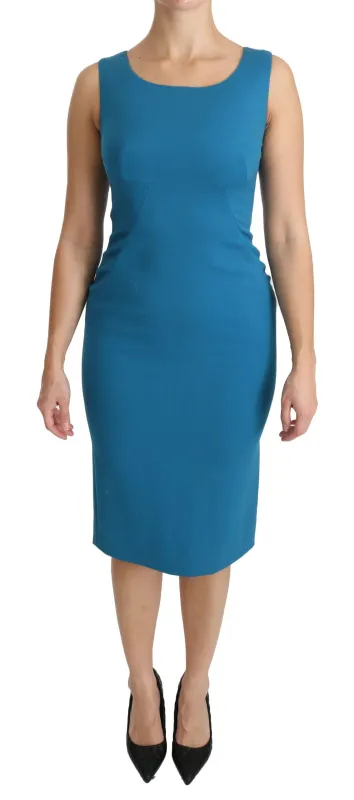 Blue Bodycon Sheath Knee Length Wool Dress made by Lord & Taylor