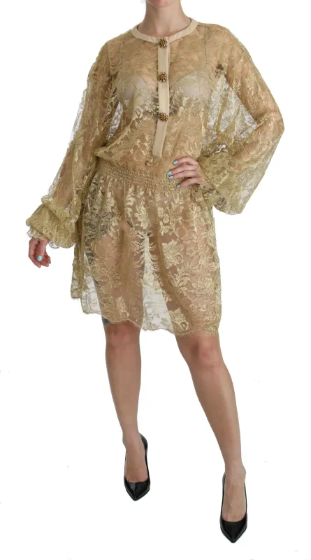 Gold Lace See Through A-Line Knee Length Dress sold by Lord & Taylor