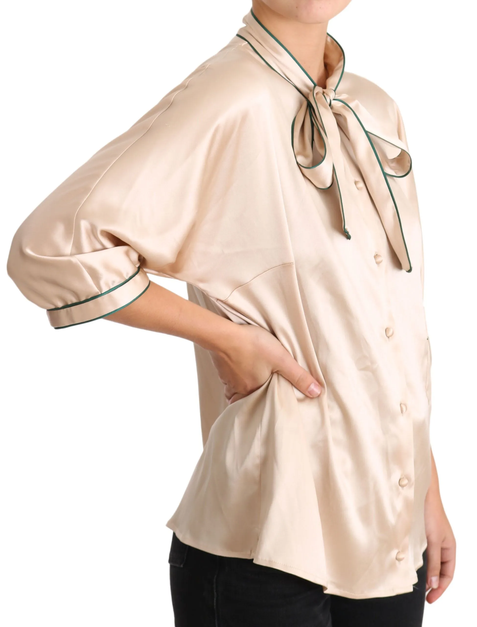 Beige Ribbon Silk Stretch Top Blouse sold by Lord & Taylor product image thumbnail 2