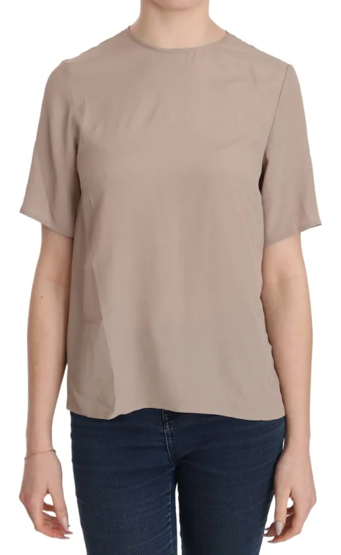 Beige Crew Neck Short Sleeve Blouse sold by Lord & Taylor