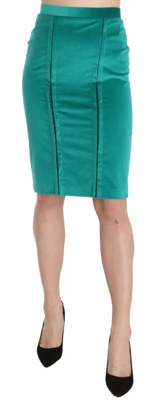 Green Solid Twill Knee Length Pencil Midi Skirt made by Lord & Taylor