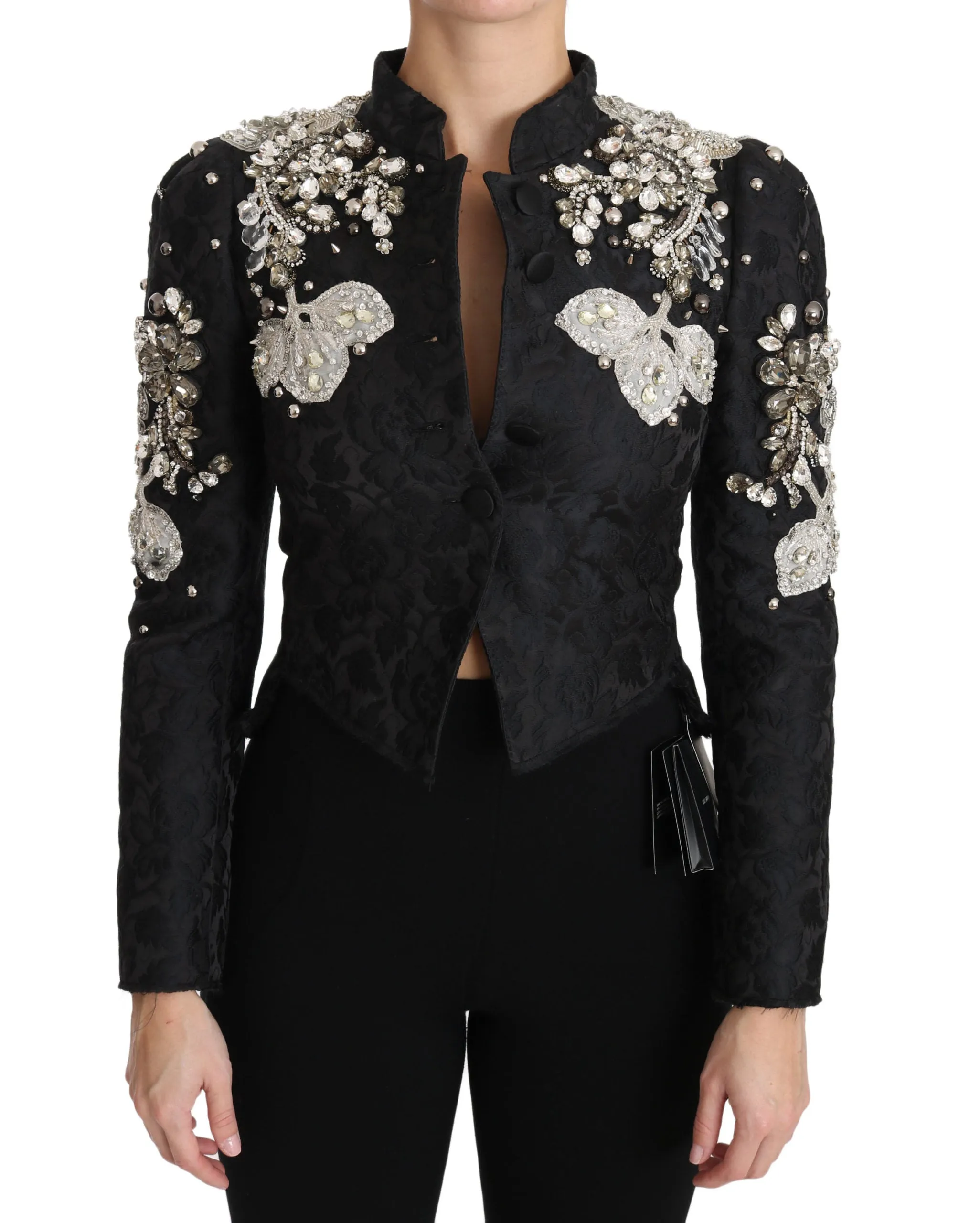 Black Jacquard Crystal Floral Jacket sold by Lord & Taylor