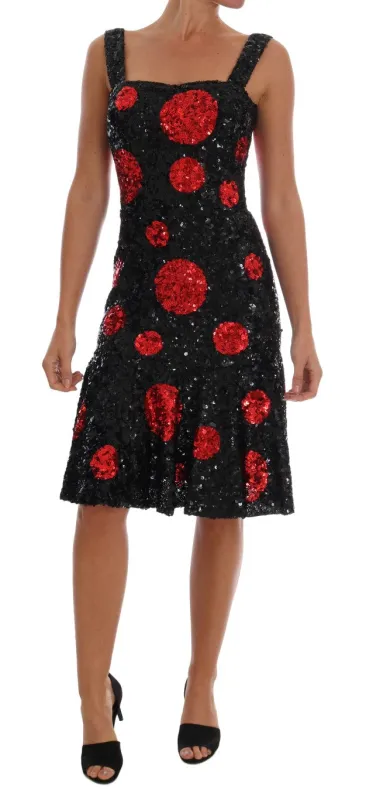 Black Red Polka Sequined Shift Dress sold by Lord & Taylor