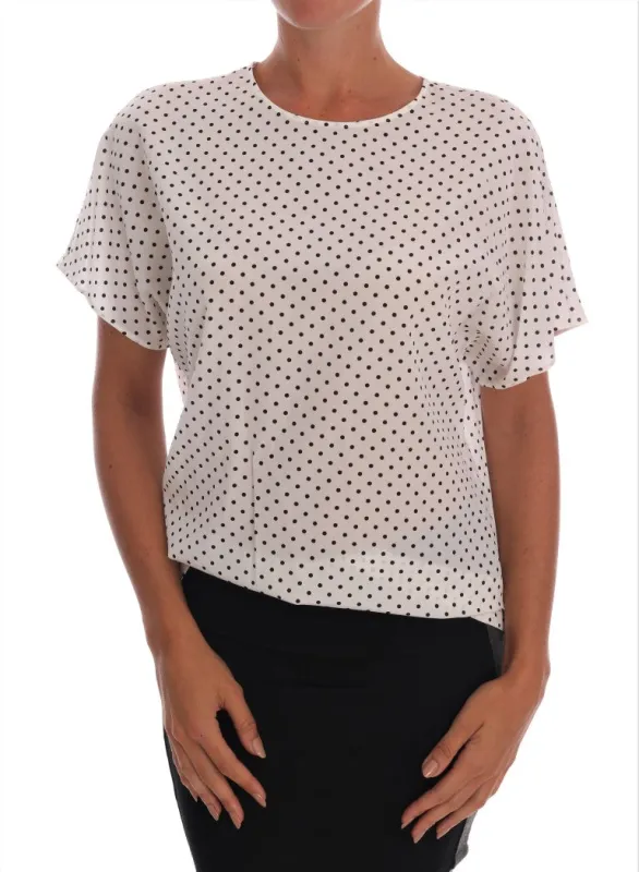 White Polka Dotted Silk T-shirt Top sold by Lord & Taylor