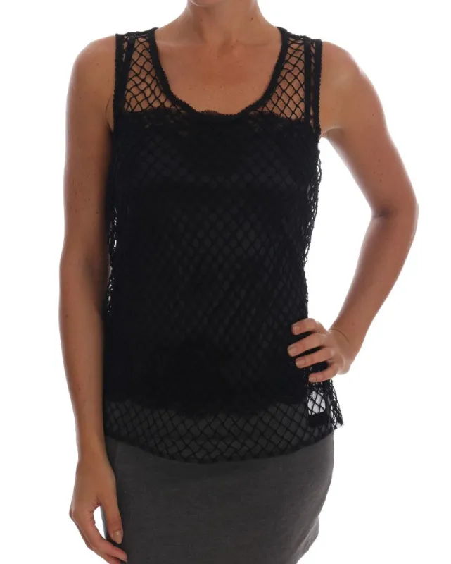 Black Silk Mesh Floral Lace Top made by Lord & Taylor