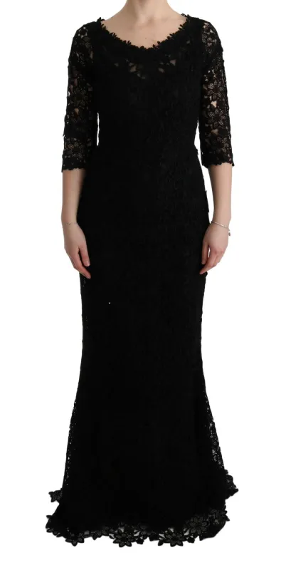 Black Floral Ricamo Sheath Long Dress sold by Lord & Taylor