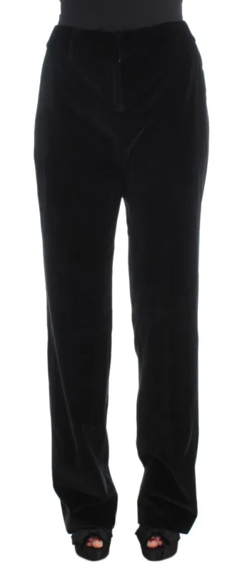 Black Velvet Cotton Straight Legs Pants made by Ermanno Scervino
