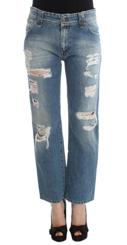 Blue Wash Cotton Boyfriend Fit Cropped Jeans sold by Lord & Taylor