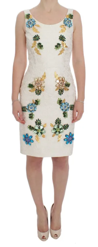 White Brocade Crystal Sheath Dress sold by Lord & Taylor