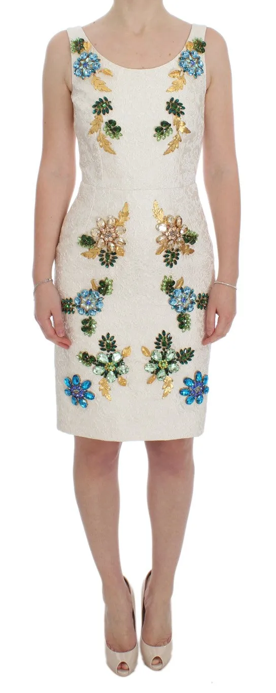 White Brocade Crystal Sheath Dress sold by Lord & Taylor