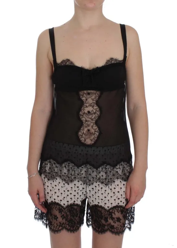 Black Silk Floral Lace Lingerie Top sold by Lord & Taylor