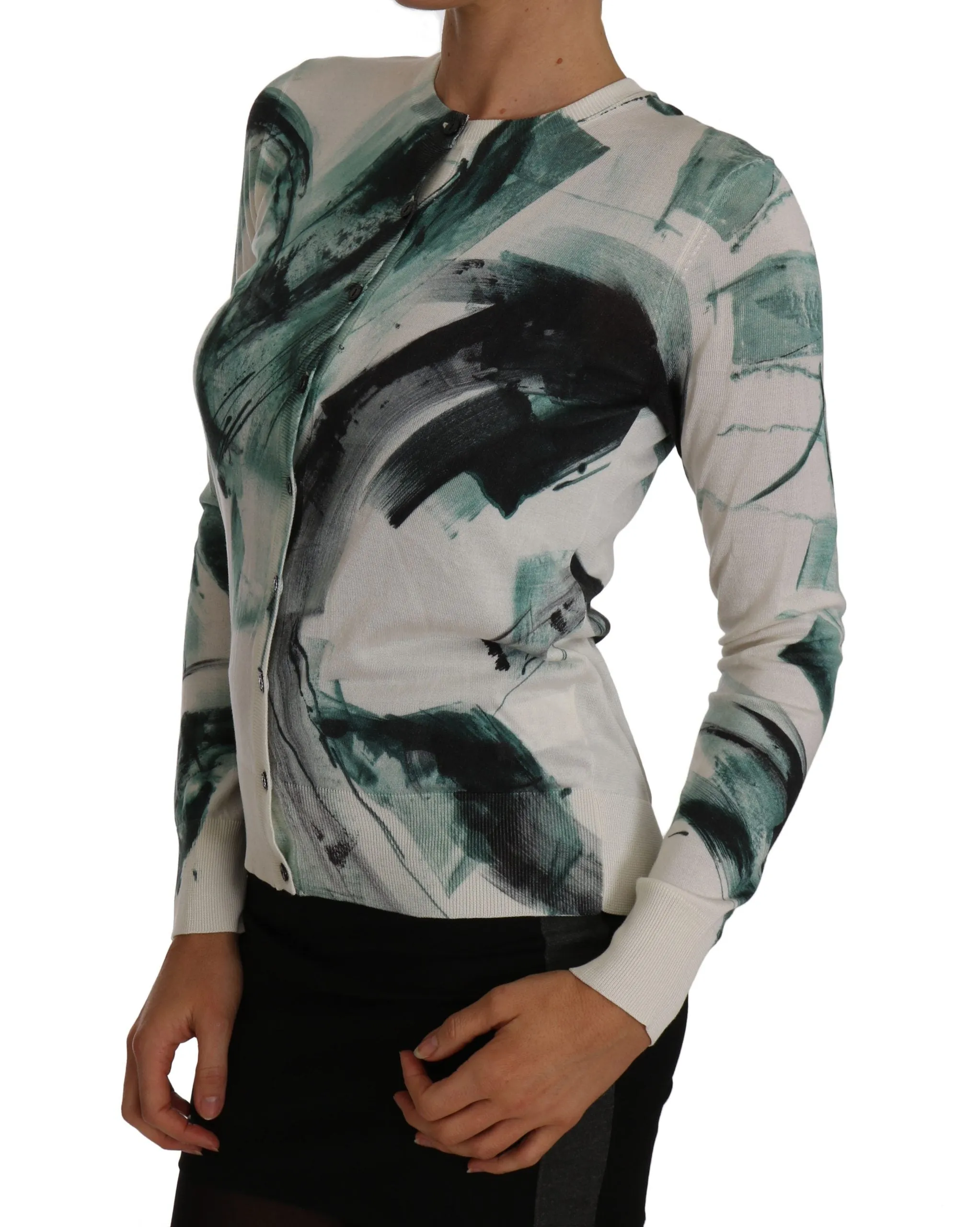 White Silk Cardigan Lightweight Paint Stroke Sweater sold by Lord & Taylor product image thumbnail 4