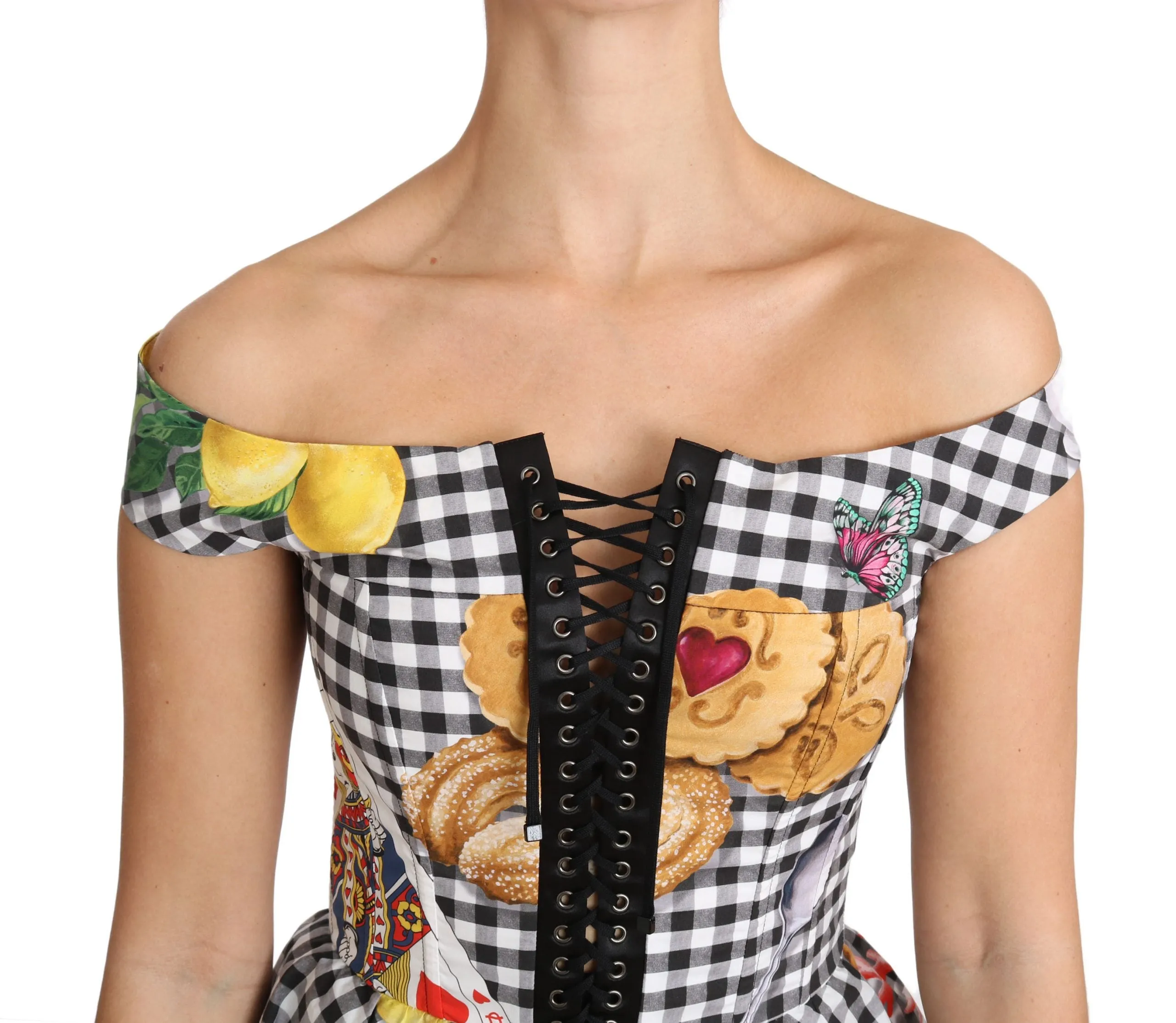Black and White Corset Blouse Sicily Lemon Check Top sold by Lord & Taylor product image thumbnail 3