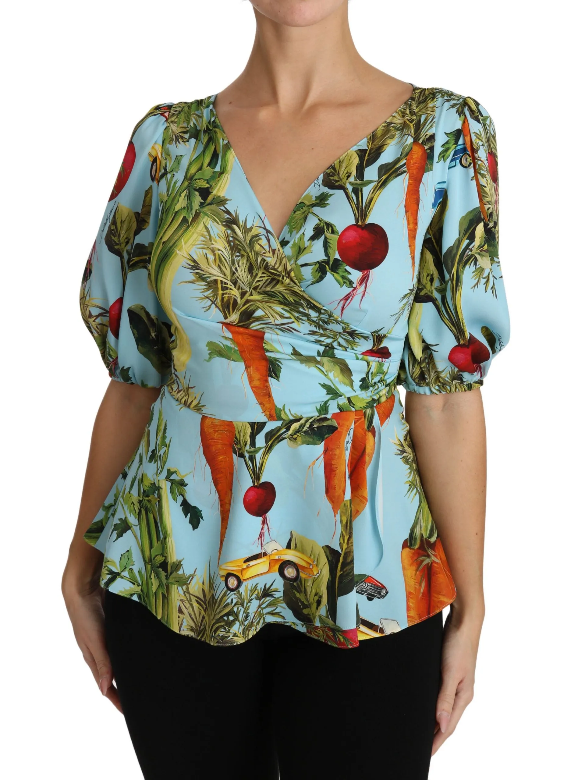 Multicolor Vegetable Print Silk Top Peplum Wrap Blouse sold by Lord & Taylor product image thumbnail 5