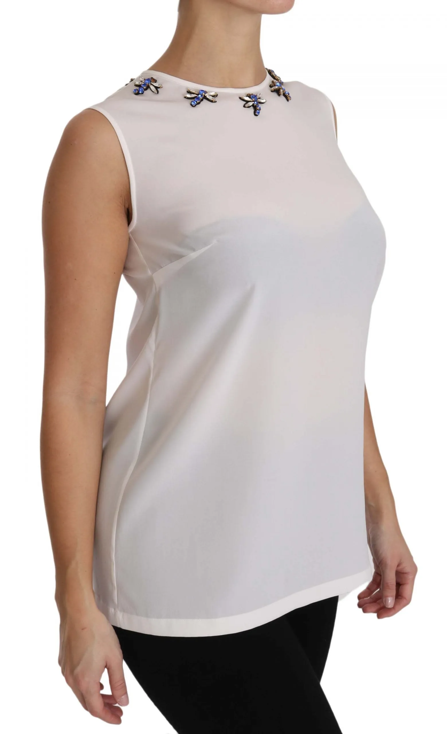 White Silk Embellished Crystal Dragonfly Top sold by Lord & Taylor product image thumbnail 4