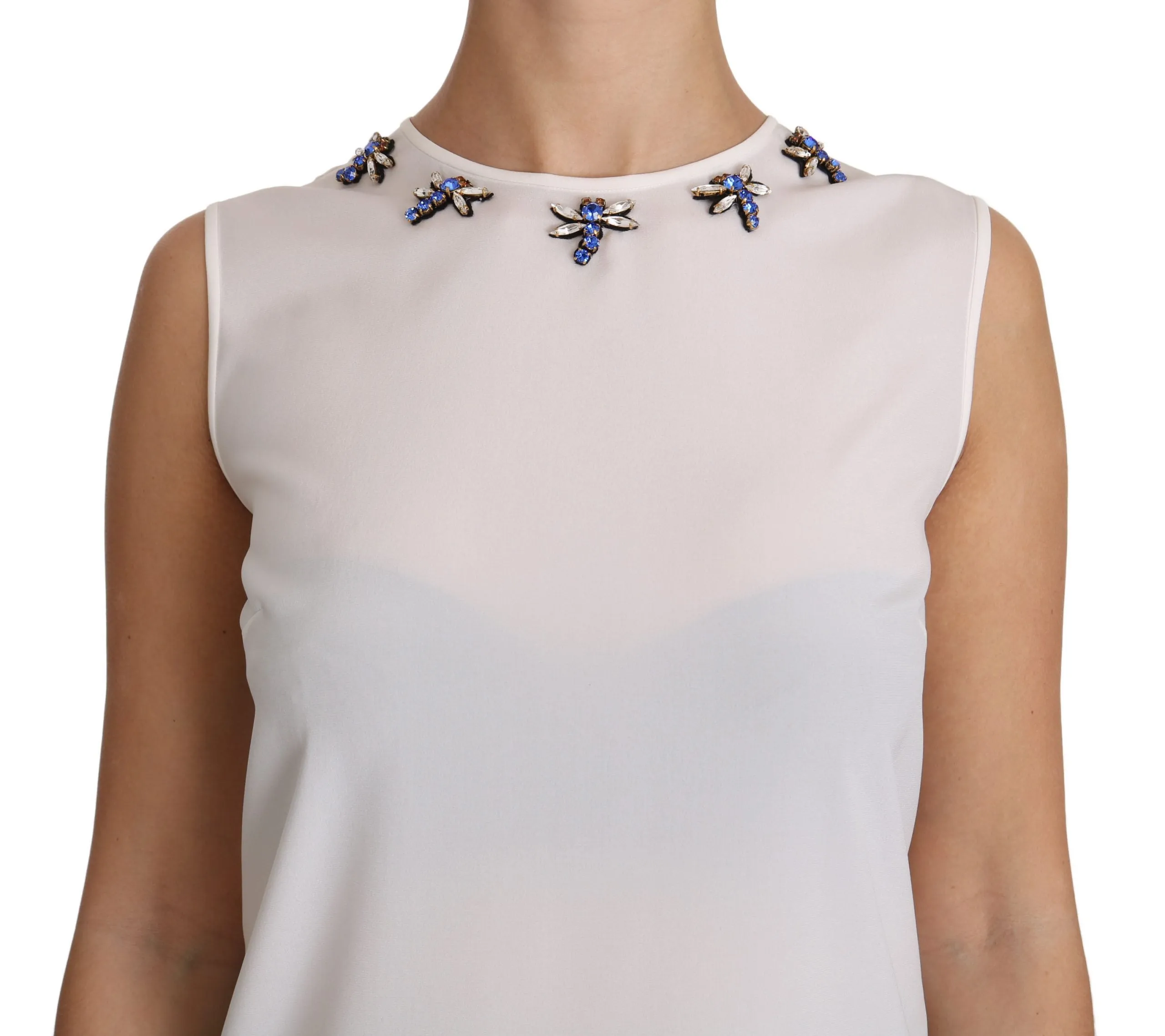 White Silk Embellished Crystal Dragonfly Top sold by Lord & Taylor product image thumbnail 2
