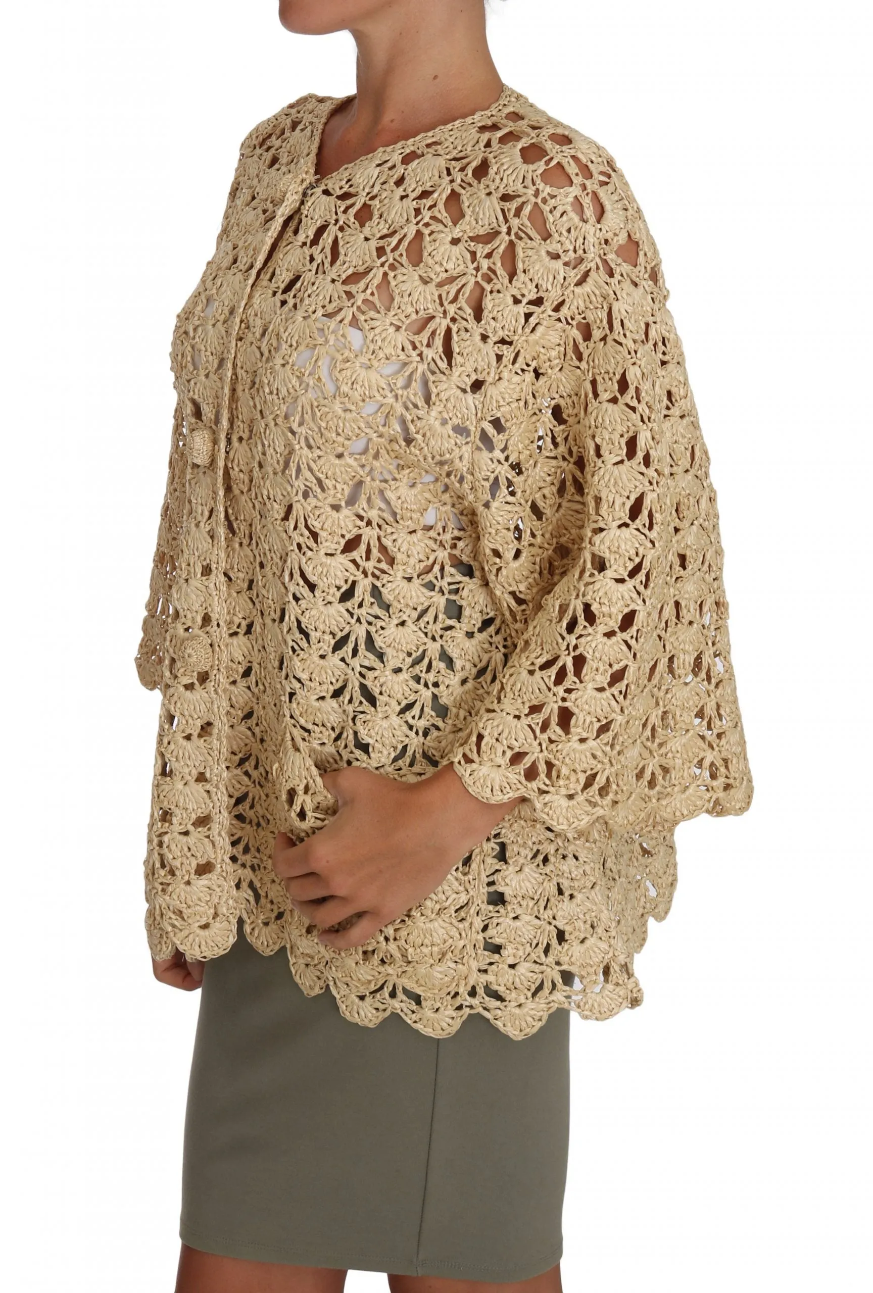 Beige Cardigan Crochet Knitted Raffia Sweater sold by Lord & Taylor product image thumbnail 3