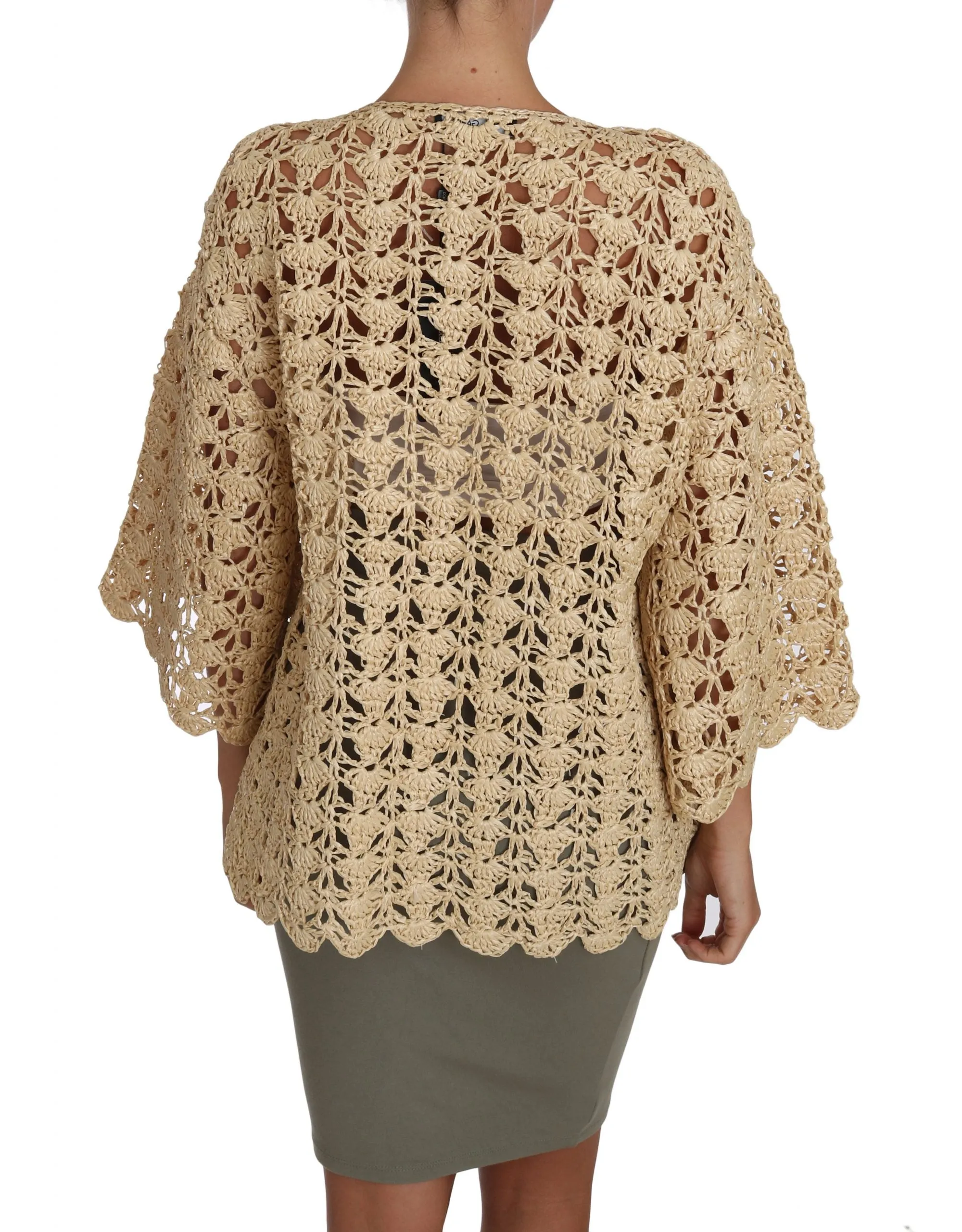 Beige Cardigan Crochet Knitted Raffia Sweater sold by Lord & Taylor product image thumbnail 4