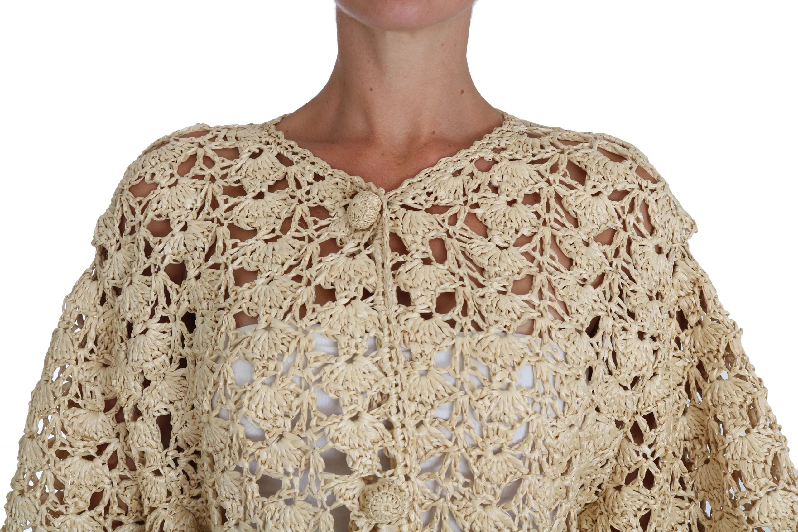 Beige Cardigan Crochet Knitted Raffia Sweater sold by Lord & Taylor product image thumbnail 2