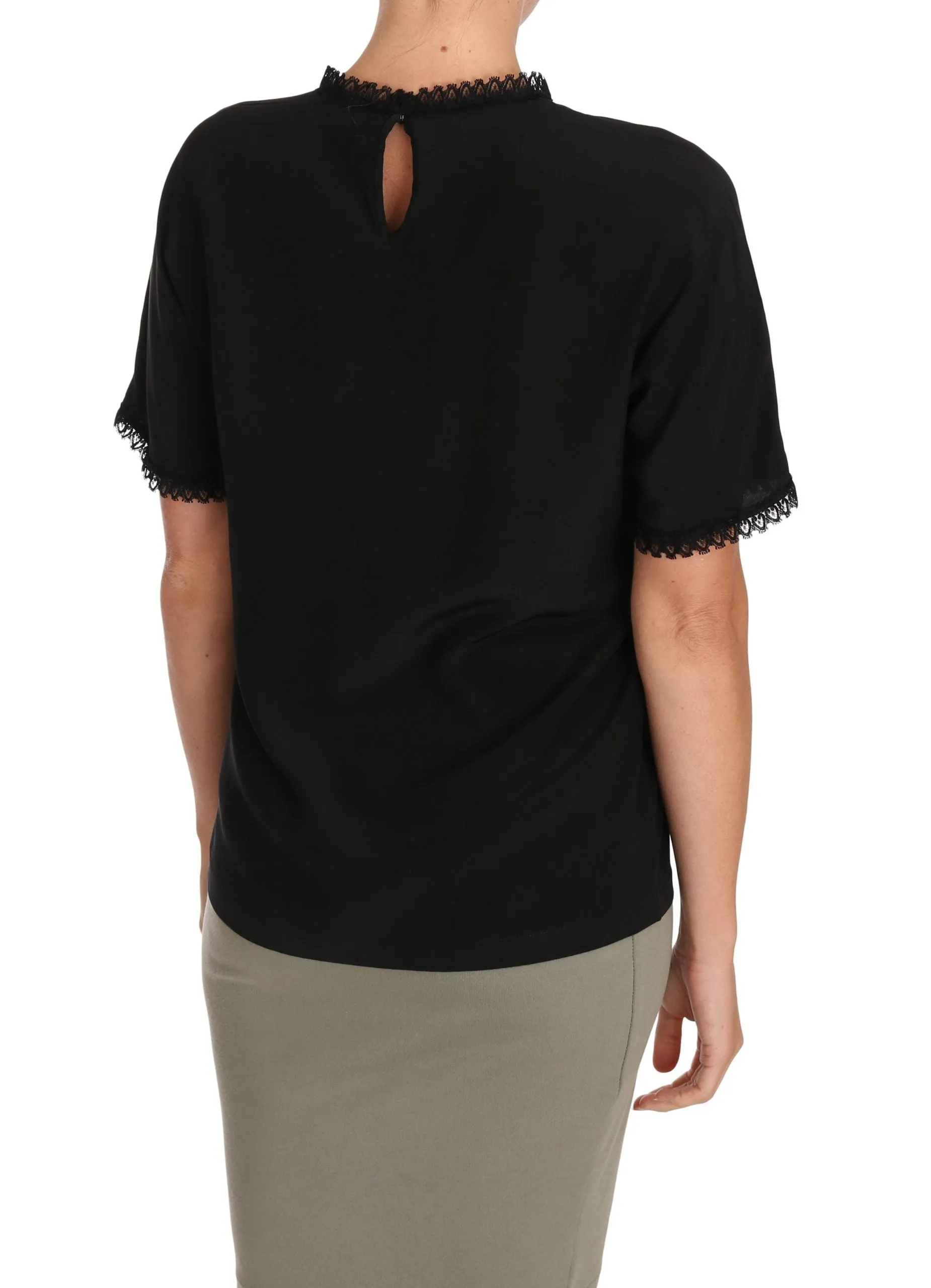Black Silk Lace Top Blouse T-Shirt sold by Lord & Taylor product image thumbnail 2