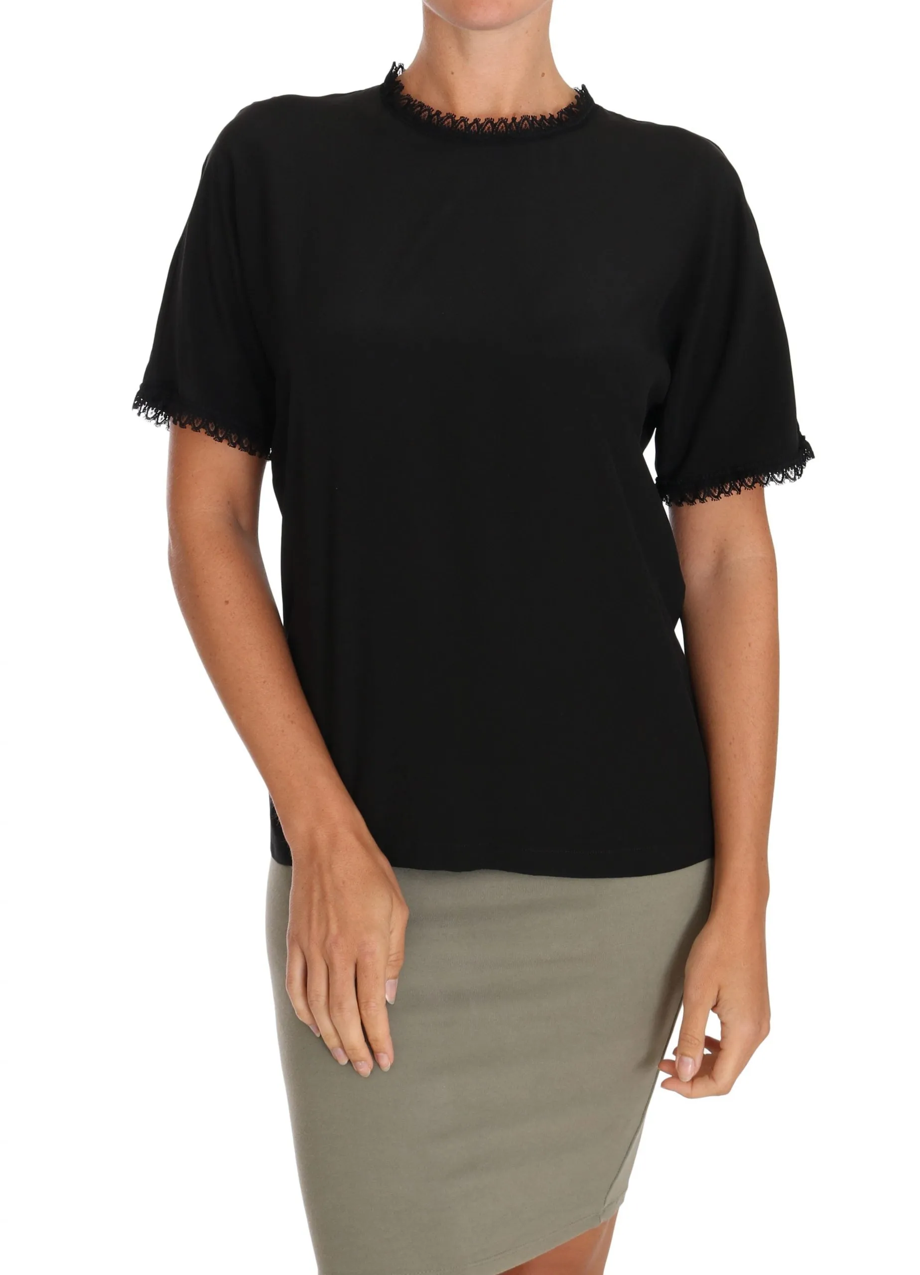 Black Silk Lace Top Blouse T-Shirt sold by Lord & Taylor