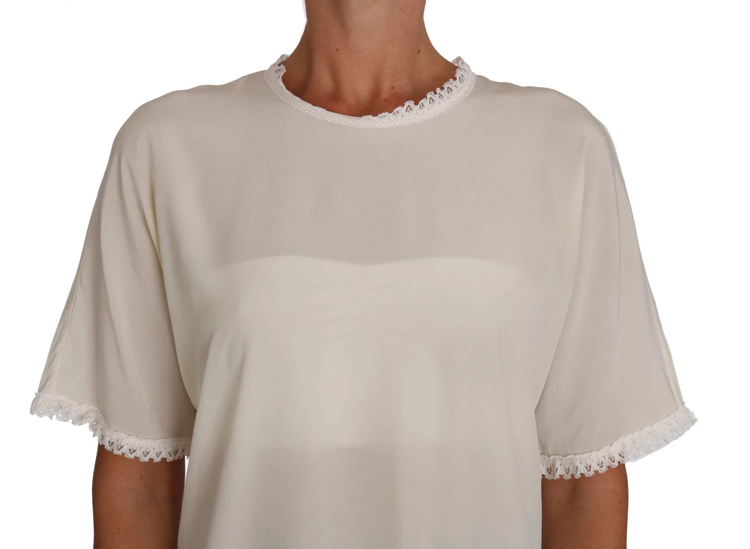 White Cream Silk Lace Top Blouse T-Shirt sold by Lord & Taylor product image thumbnail 3