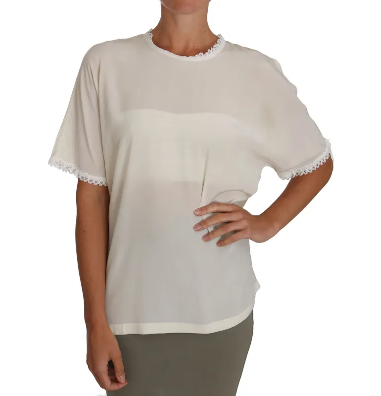 White Cream Silk Lace Top Blouse T-Shirt sold by Lord & Taylor
