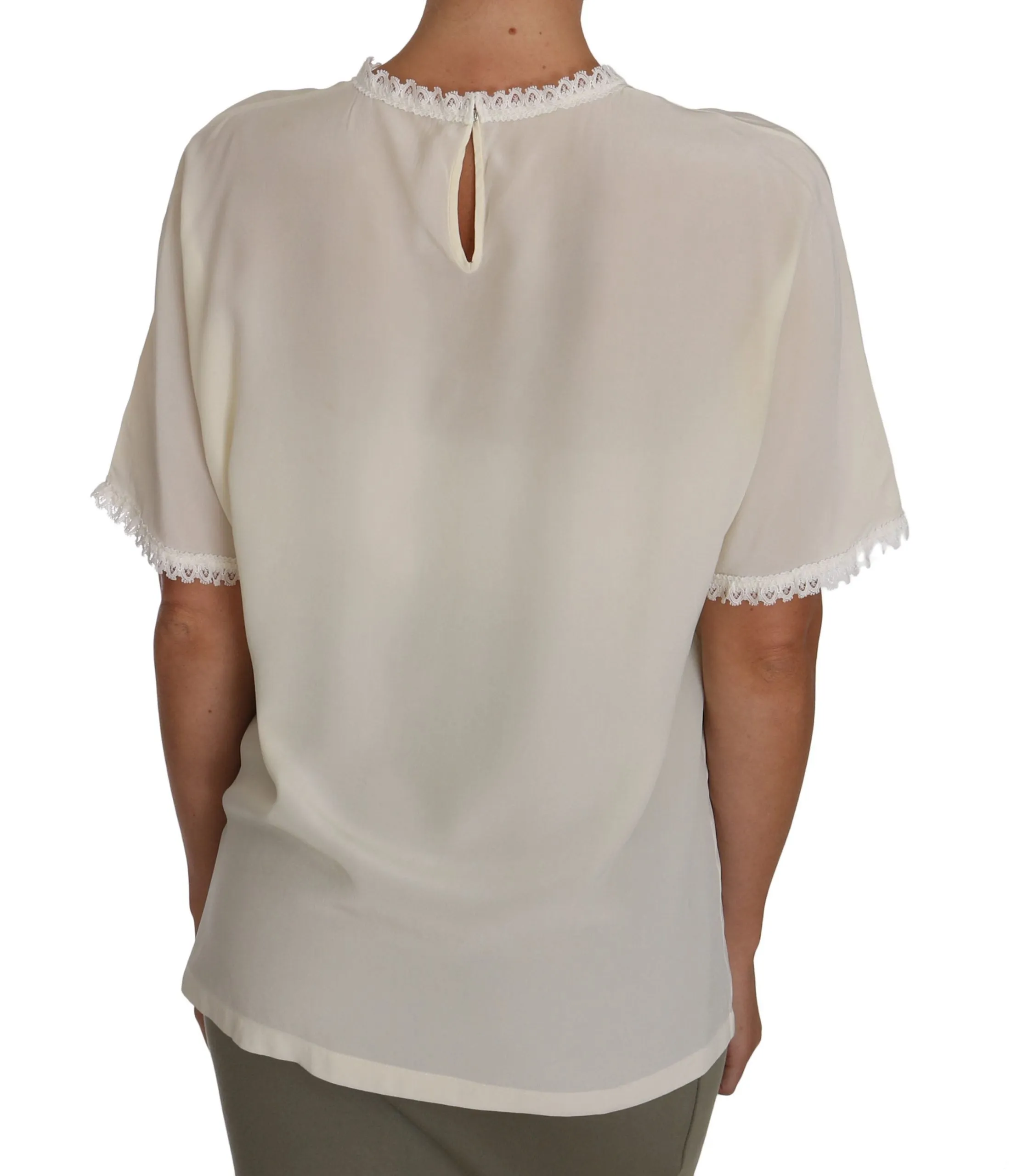 White Cream Silk Lace Top Blouse T-Shirt sold by Lord & Taylor product image thumbnail 2