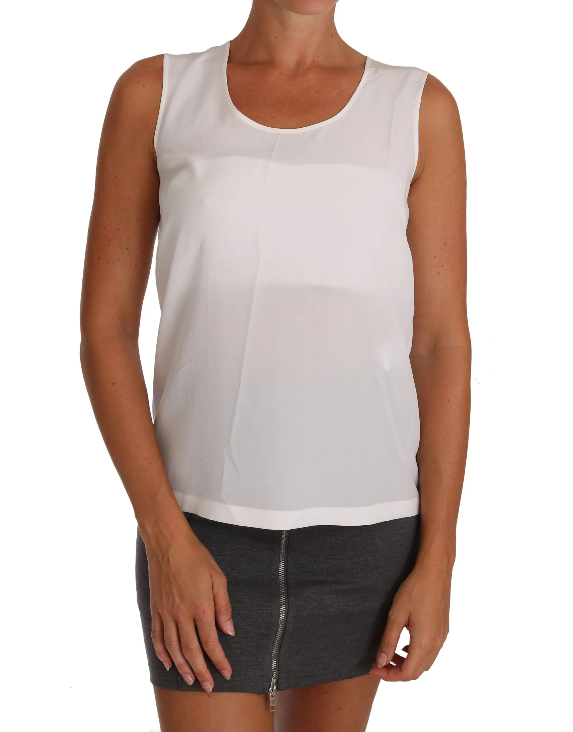 White Silk A-line Sleeveless Blouse T-Shirt Top sold by Lord & Taylor