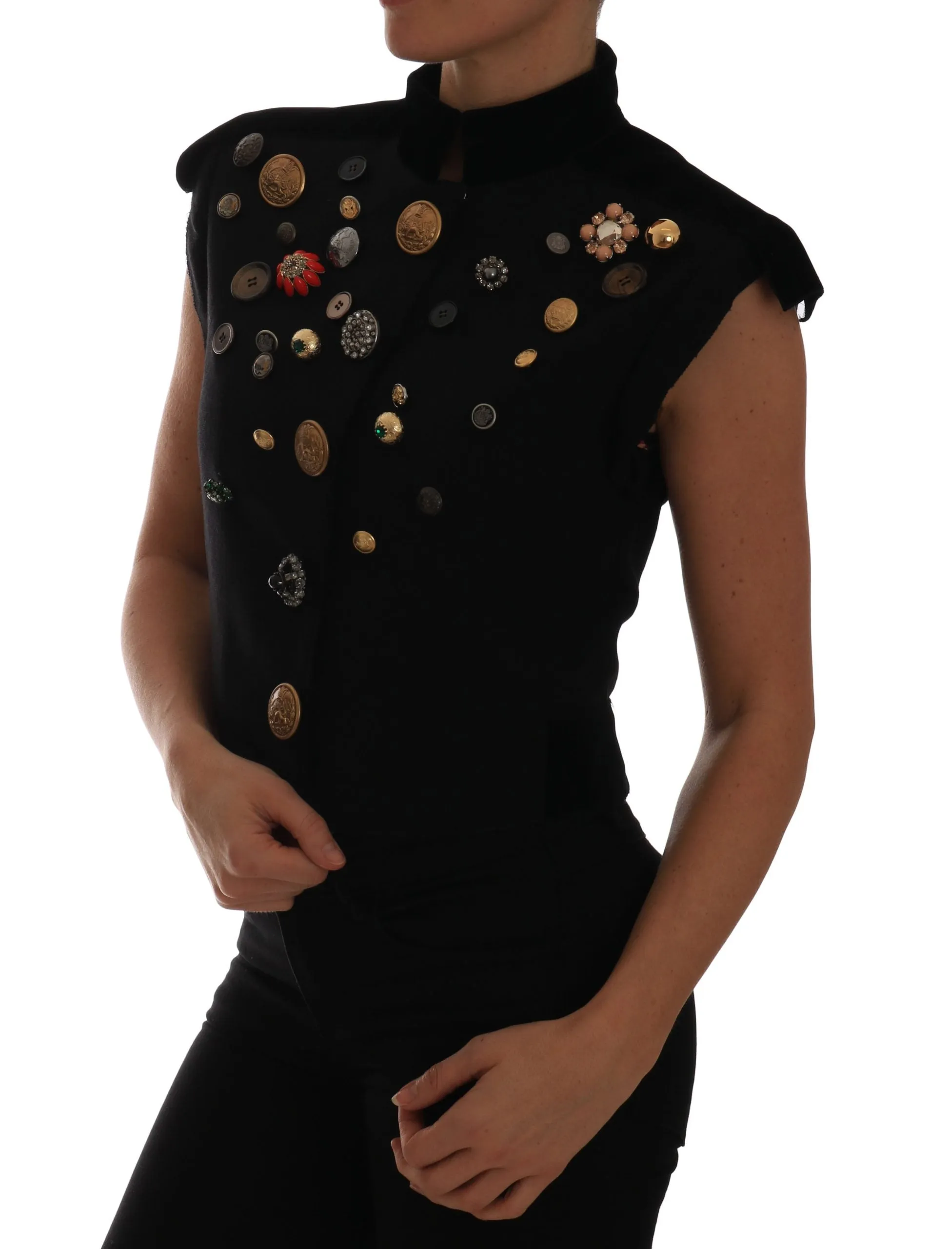 Black Embellished Floral Military Jacket Vest sold by Lord & Taylor product image thumbnail 4