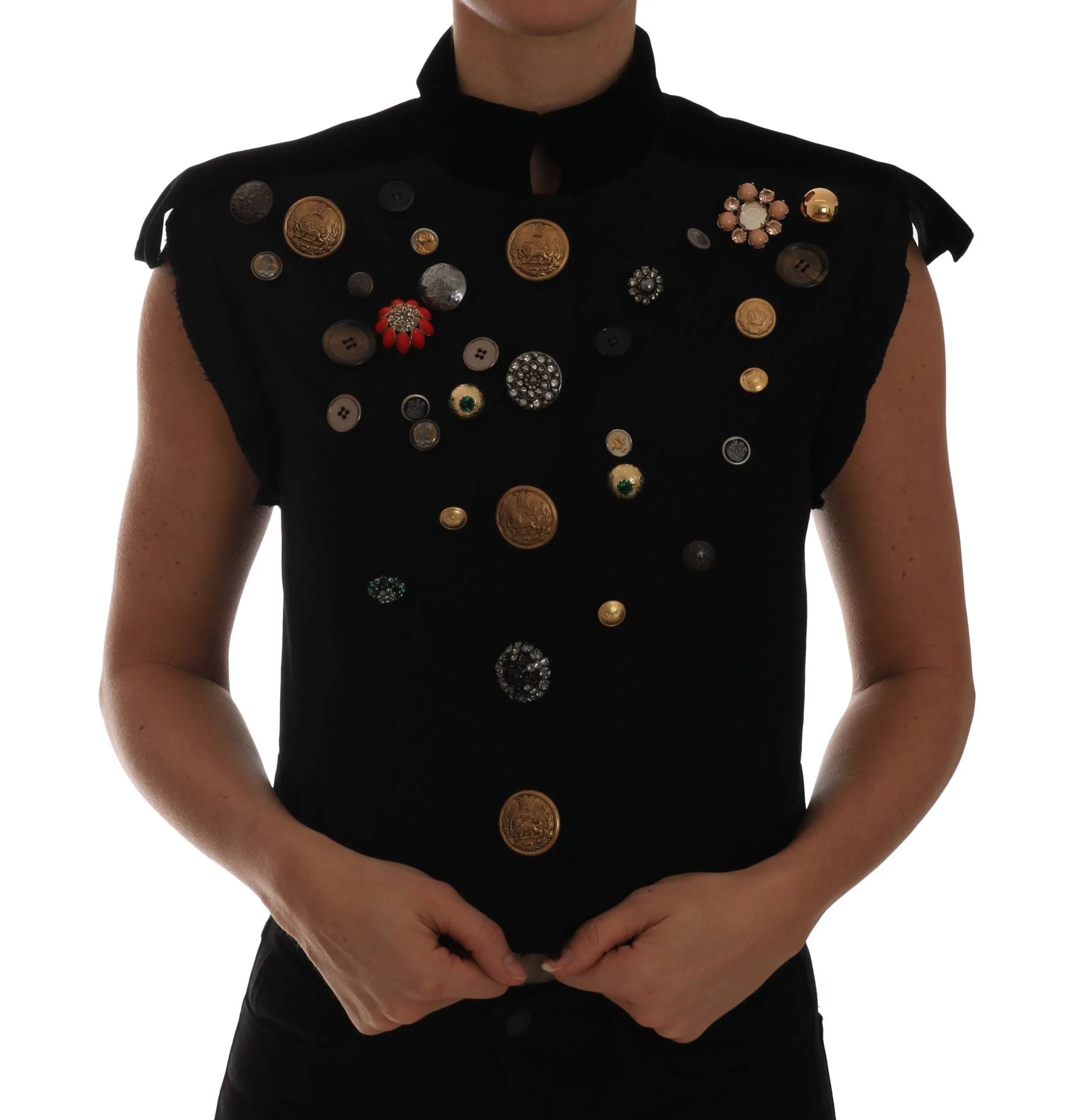 Black Embellished Floral Military Jacket Vest sold by Lord & Taylor