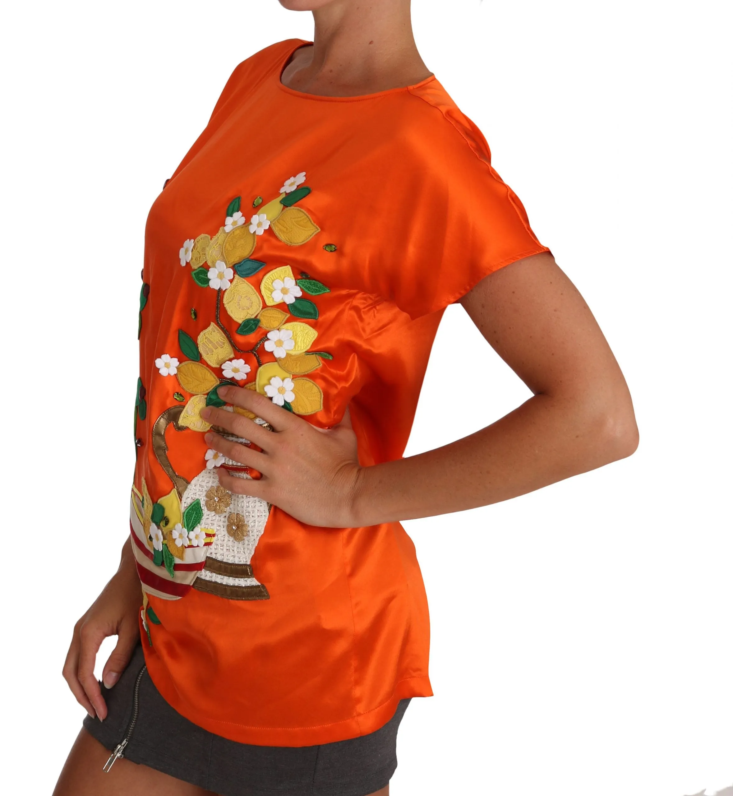 Silk Orange Lemon Crystal T-shirt Top sold by Lord & Taylor product image thumbnail 4