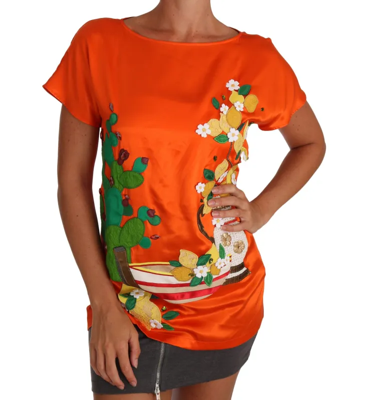 Silk Orange Lemon Crystal T-shirt Top sold by Lord & Taylor
