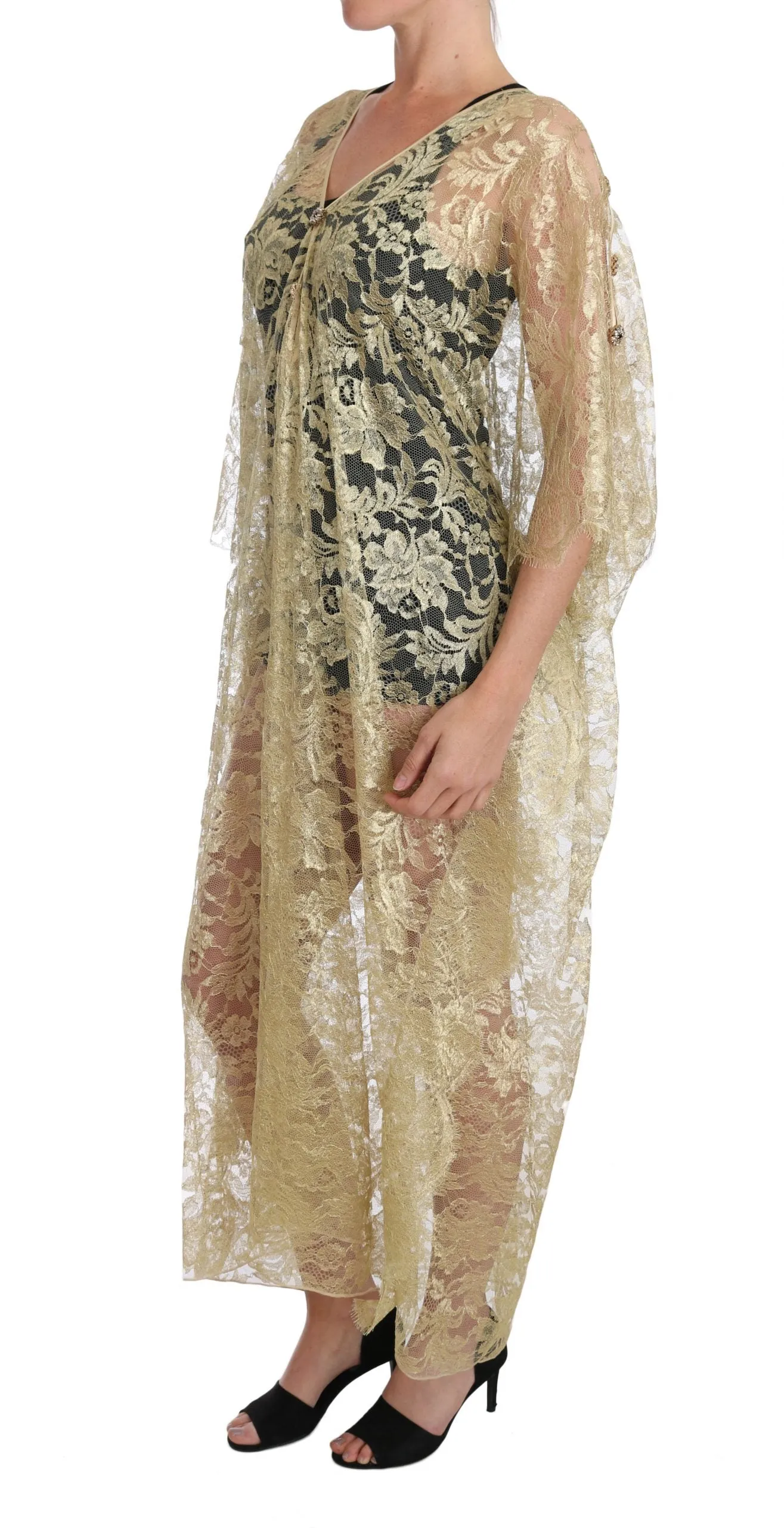 Gold Floral Lace Crystal Gown Cape Dress sold by Lord & Taylor product image thumbnail 5