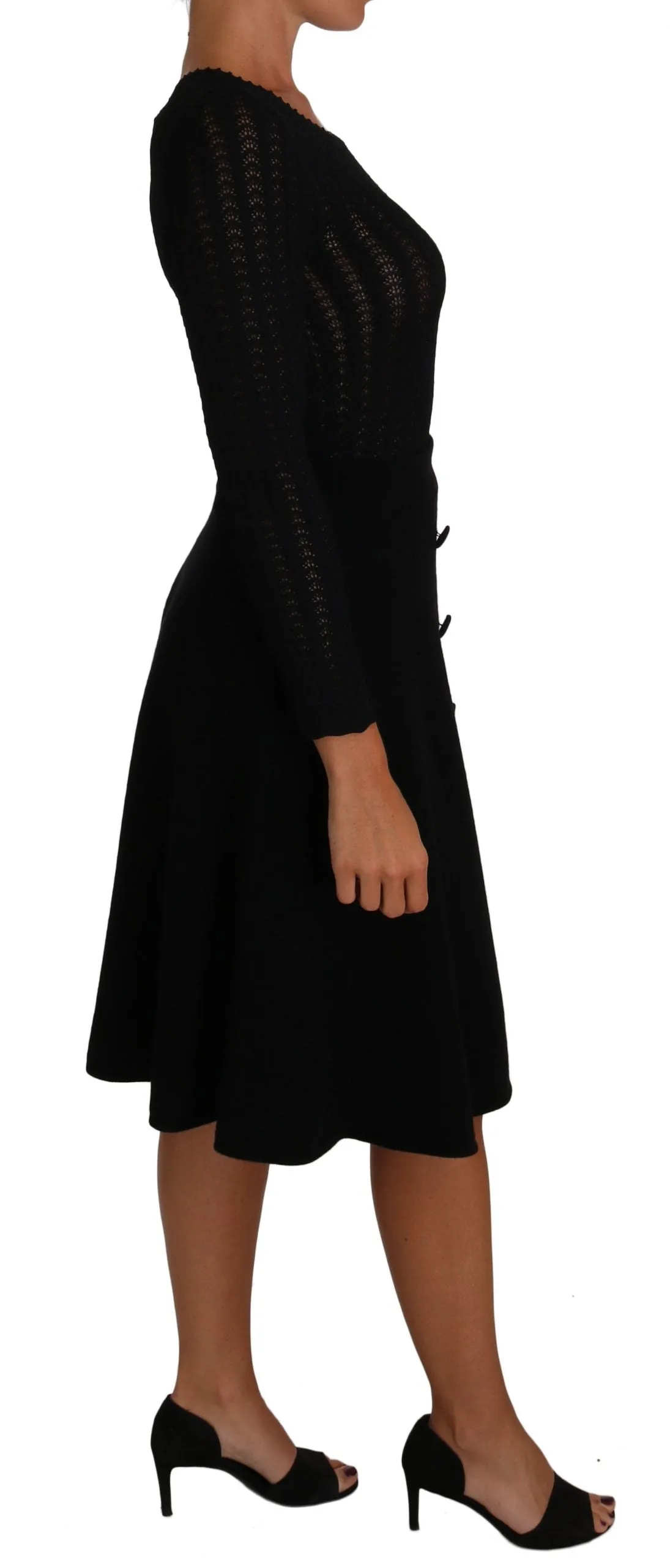 Black Knitted Wool Sheath Long Sleeves Dress sold by Lord & Taylor product image thumbnail 3