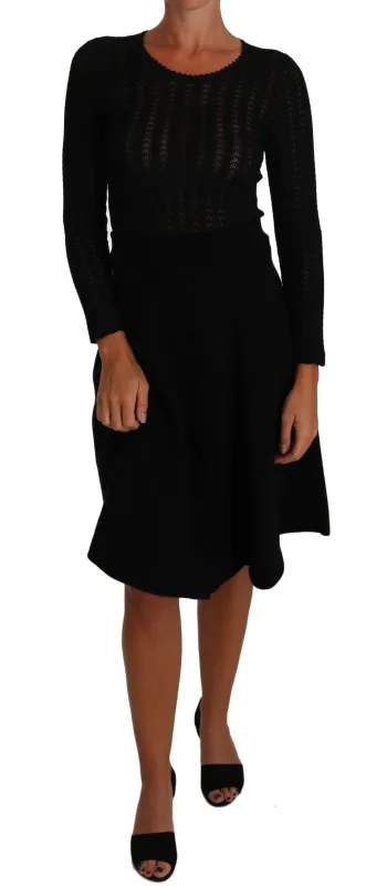 Black Knitted Wool Sheath Long Sleeves Dress sold by Lord & Taylor