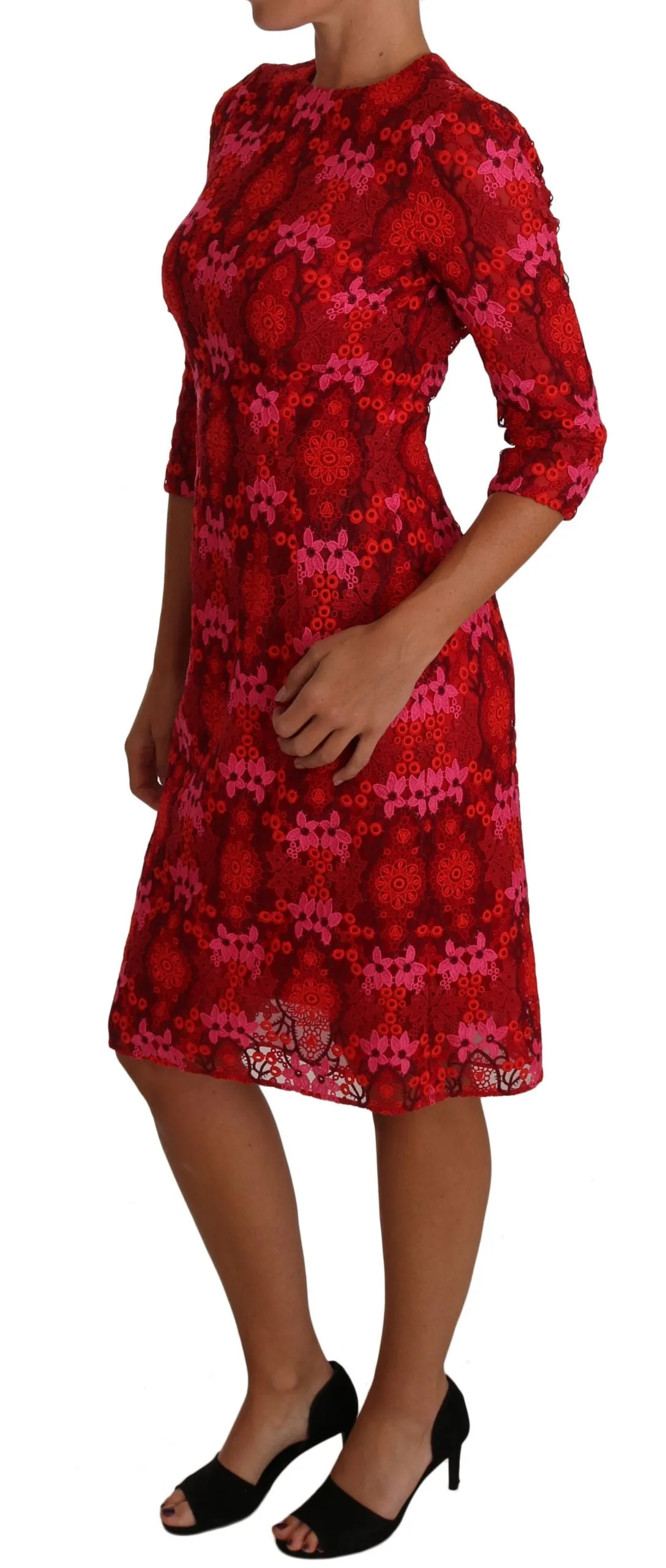 Floral Crochet Lace Red Pink Sheath Dress sold by Lord & Taylor product image thumbnail 3