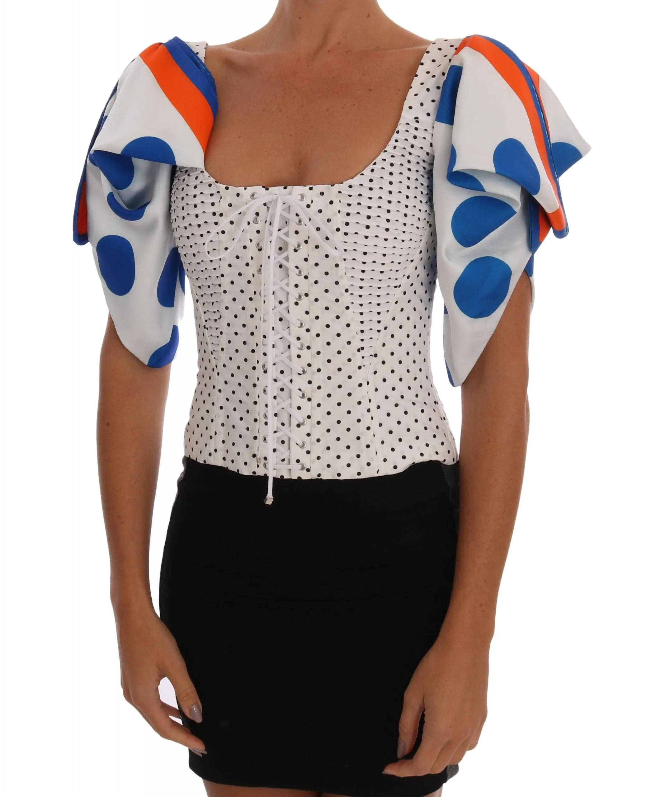 White Polka Silk Corset Bustier Top sold by Lord & Taylor
