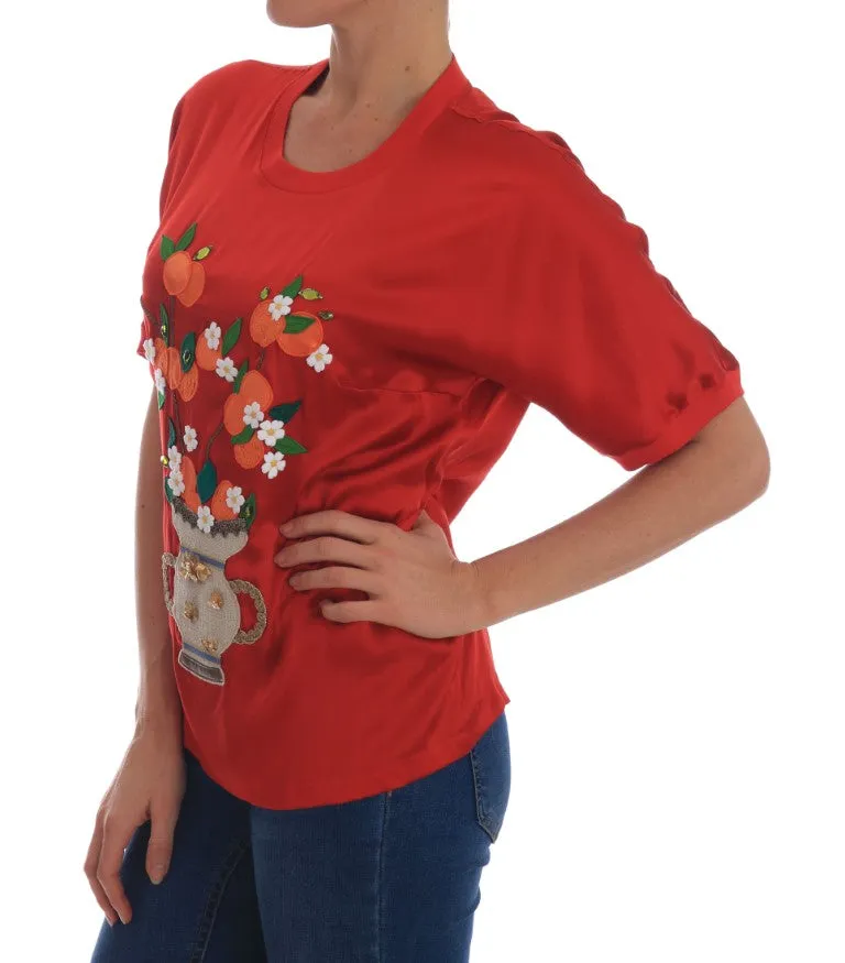 Red Silk Oranges Floral Crystal Blouse sold by Lord & Taylor product image thumbnail 5