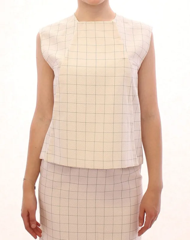 White Cotton Checkered Shirt Top made by Lord & Taylor